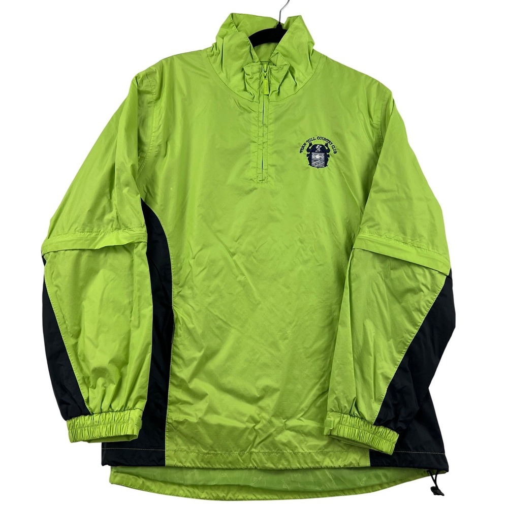 The Weather Co Mens Medium Lime Green Fern Hill Country Club 1/4 Zip Windbreaker